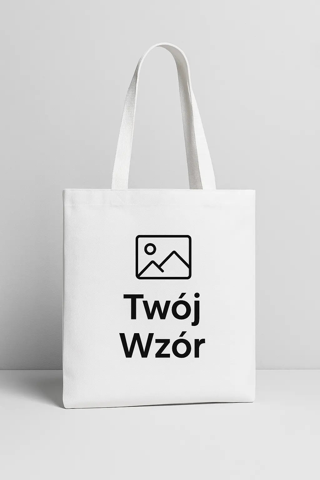 Biała torba z nadrukiem „Twój tekst” – personalizowana torba na zakupy z możliwością dodania własnego napisu lub logo