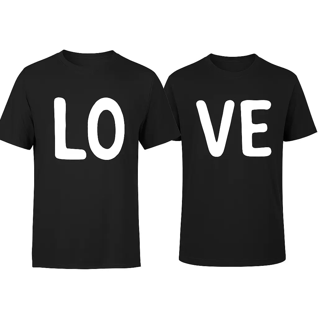 Zestaw koszulek dla par z dużym napisem LOVE – romantyczny komplet