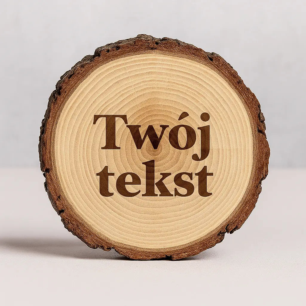 Grawer laserowy ze zdjęciem i napisem po polsku na drewnianym plastrze – prezent personalizowany

