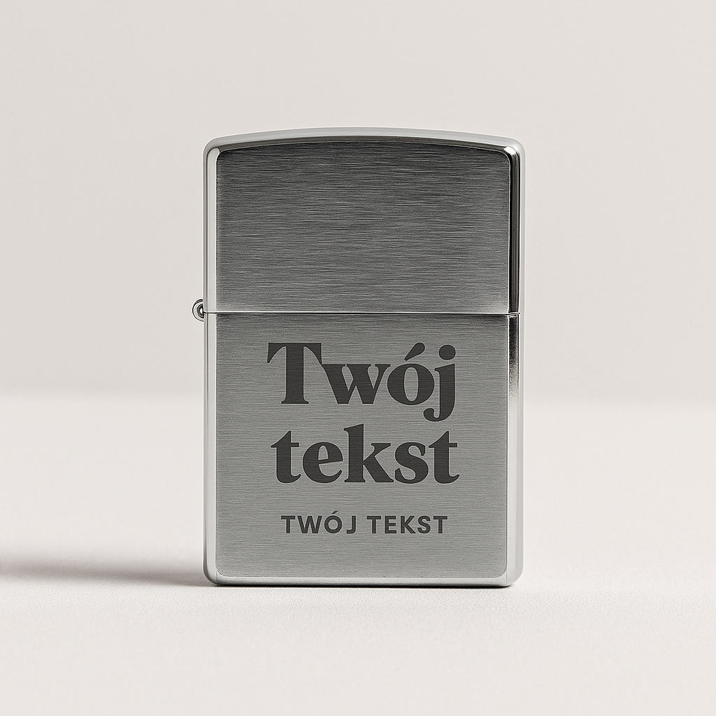 Srebrna zapalniczka metalowa z grawerem "Twój tekst" – wersja zamknięta